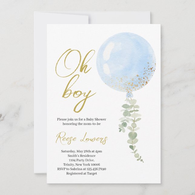 Invitación Oh Boy Baby Shower (Anverso)