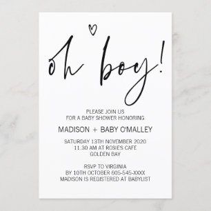 Invitación Oh Boy Baby Shower, blanco y negro moderno invita