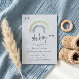 Invitación Oh Boy Baby Shower Blue Boho Arcoiris