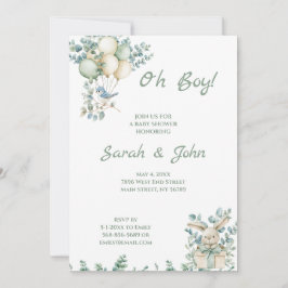 Invitación Oh Boy, Baby Shower Eucalyptus