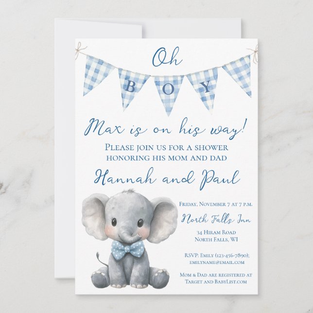 Invitación Oh Boy Baby Shower Invitation with Book Request (Anverso)