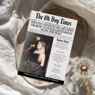 Invitación Oh Boy Baby Shower Newspaper Unique Fun Photo