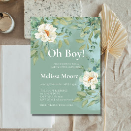 Invitación Oh Boy Baby Shower Silver Sage Eucalyptus Flower