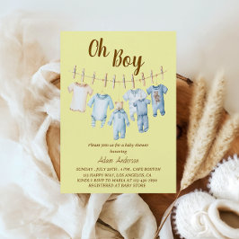 Invitación Oh Boy Baby Shower | Tema de la línea azul