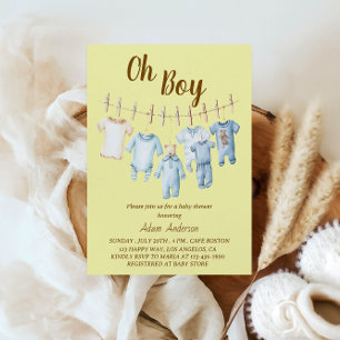 Invitación Oh Boy Baby Shower   Tema de la línea azul