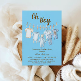 Invitación Oh Boy Baby Shower | Tema de la línea azul