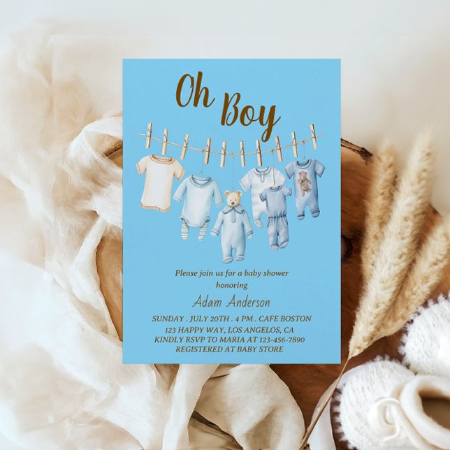 Invitación Oh Boy Baby Shower | Tema de la línea azul (Subido por el creador)
