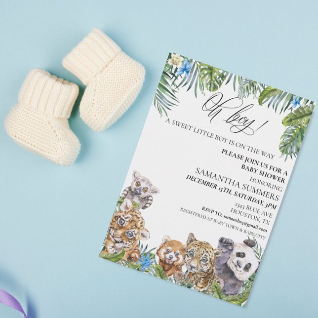 Invitación Oh Boy Baby Shower Tropical Jungle Animales (Subido por el creador)