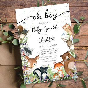 Invitación Oh Boy Baby Sprinkle Creaturas de animales de Wood