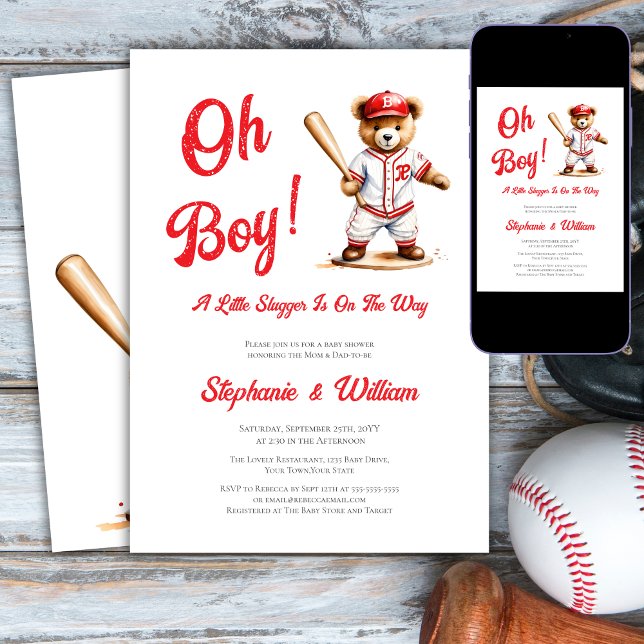 Invitación Oh Boy Baseball Baby Shower Cuear Bear (Subido por el creador)