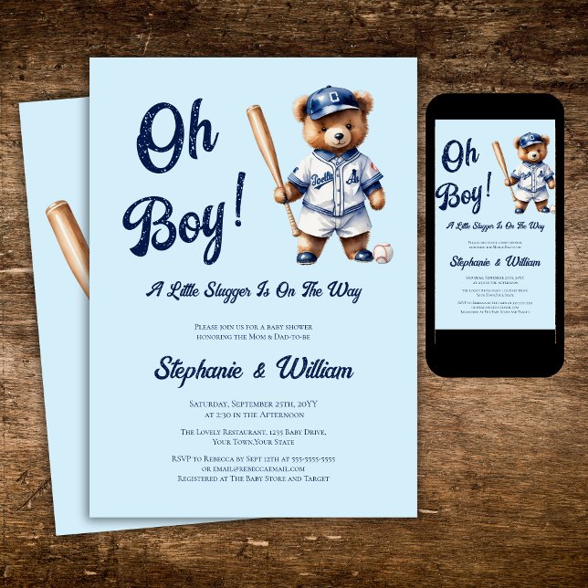 Invitación Oh Boy Baseball Baby Shower Cuear Bear (Subido por el creador)