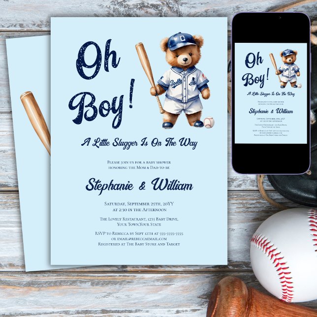 Invitación Oh Boy Baseball Baby Shower Cuear Bear (Subido por el creador)