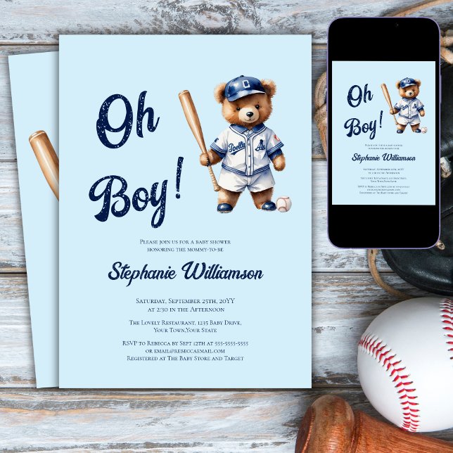 Invitación Oh Boy Baseball Baby Shower Cuear Bear (Subido por el creador)
