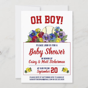 Invitación Oh Boy Baseball en Baby Shower de flores