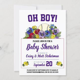 Invitación Oh Boy Baseball en Baby Shower de flores