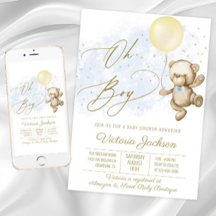 Invitación Oh Boy Bear Balloon Baby Shower