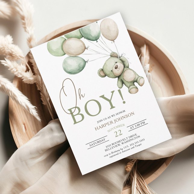 Invitación Oh Boy Bear Balloon Baby Shower (Subido por el creador)