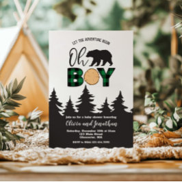 Invitación Oh Boy Bear Buffalo Plaid Baby Shower