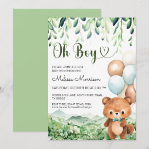 Invitación Oh Boy Bear Forest de SFD Baby Boy Shower