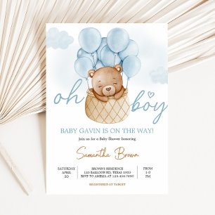 Invitación Oh Boy Bear Hot Air Balloon Baby Shower