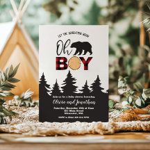 Oh Boy Bear Red Buffalo Plantado Baby Shower