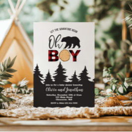 Invitación Oh Boy Bear Red Buffalo Plantado Baby Shower