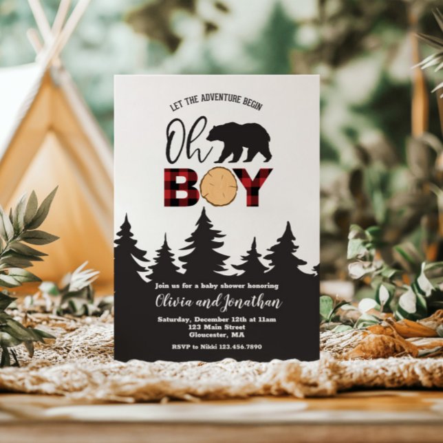 Invitación Oh Boy Bear Red Buffalo Plantado Baby Shower (Subido por el creador)