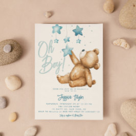 Invitación Oh Boy Bear Star Mobile Watercolor Boy Baby Shower