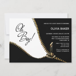 Invitación Oh Boy Black White con Baby Shower de cremallera d