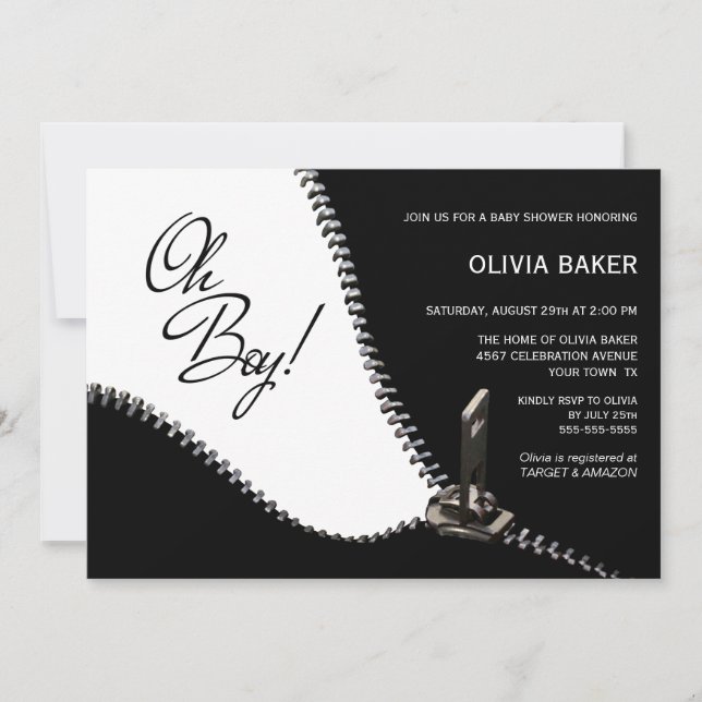 Invitación Oh Boy Black White con Baby Shower de cremallera p (Anverso)