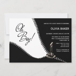 Invitación Oh Boy Black White con Baby Shower de cremallera p