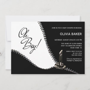 Invitación Oh Boy Black White con Baby Shower de cremallera p