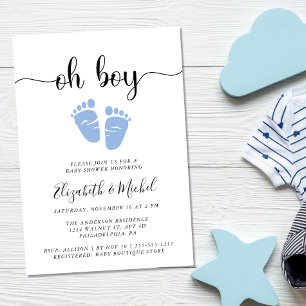Invitación Oh Boy Blue Baby Pies Ducha Parejas