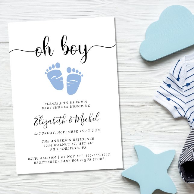 Invitación Oh Boy Blue Baby Pies Ducha Parejas (Subido por el creador)