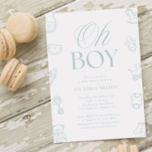 Oh Boy Blue Baby Shower Dibujado a Mano