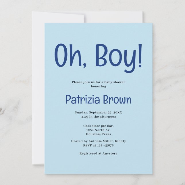 Invitación Oh Boy Blue Baby Shower  Invitation (Anverso)