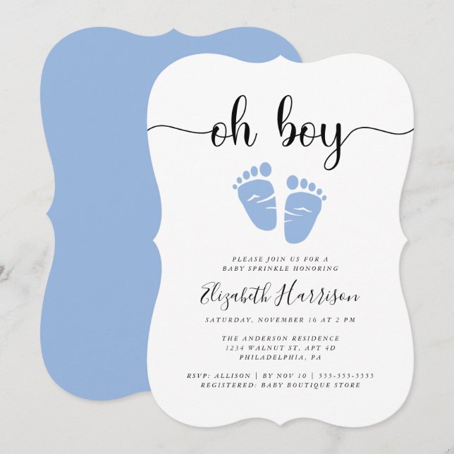 Invitación Oh Boy Blue Baby Sprinkle (Anverso / Reverso)