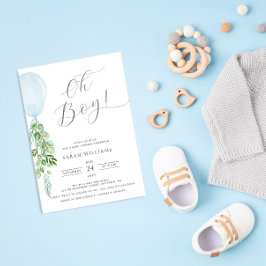Invitación Oh Boy Blue Balloon Eucalyptus Baby Shower