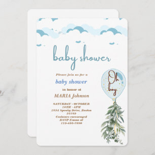 Invitación Oh Boy Blue Balloon Eucalyptus Baby Shower Invita