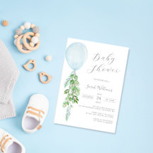 Oh Boy Blue Balloon Eucalyptus Baby Shower Invitat