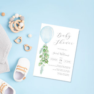 Invitación Oh Boy Blue Balloon Eucalyptus Baby Shower Invitat