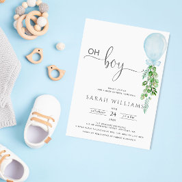 Invitación Oh Boy Blue Balloon Eucalyptus Baby Shower Invitat