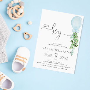 Invitación Oh Boy Blue Balloon Eucalyptus Baby Shower Invitat