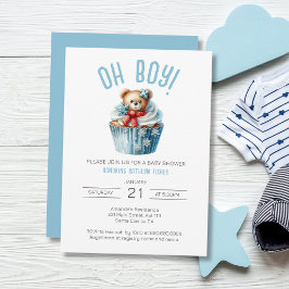 Invitación Oh Boy Blue Bear Animal Baby Shower