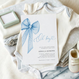 Invitación Oh Boy Blue Bow Baby Shower Invitation