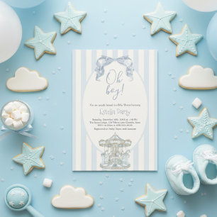 Invitación Oh Boy Blue Bow Carousel Vintage Baby Shower