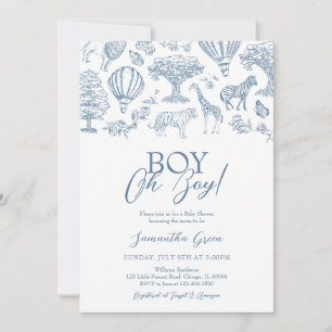 Invitación Oh Boy Blue Chinoiserie Safari Baby Shower