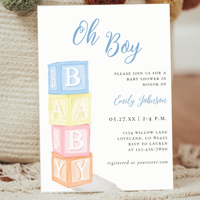 Invitación Oh Boy Blue Cute Baby Shower (Subido por el creador)