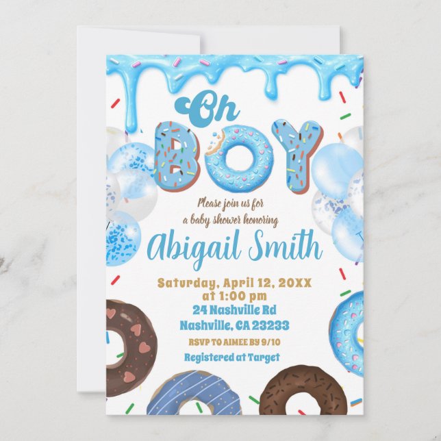 Invitación Oh Boy Blue Donut baby shower Invitation (Anverso)