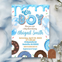 Oh Boy Blue Donut baby shower Invitation